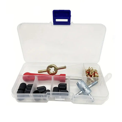 33Pcs/Set Slotted Handle Tire Repair Tool Kit Screwdriver Metal Valve Stem Core Remover Plastic Cover Bicycle Tire Tool