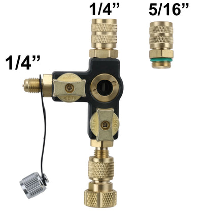 Dual Size 1/4" & 5/16" Port Valve Core Remover Installer Kit Tool with 10PCS 5v1 Valve Cores and Double Head for Refrigerant