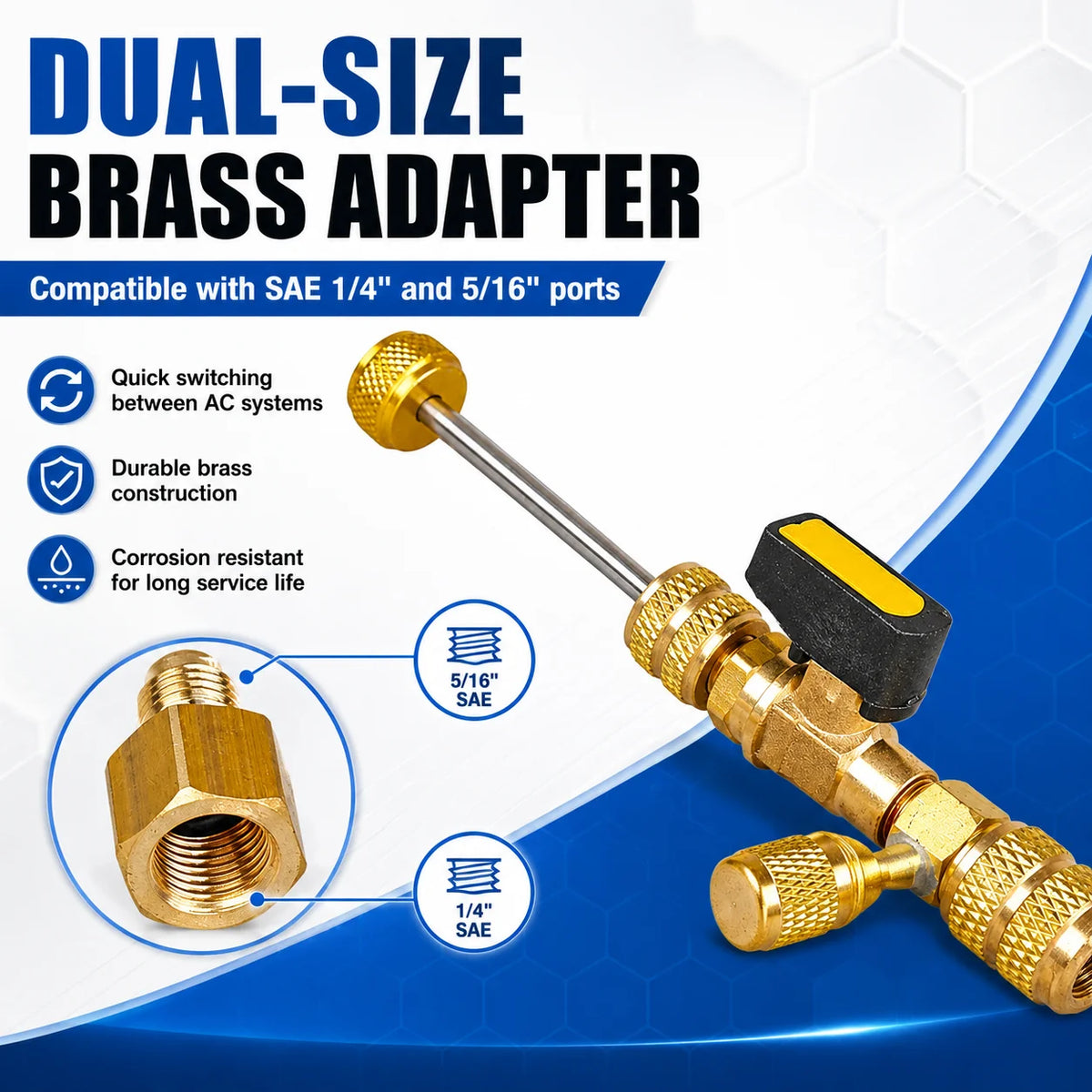 Dual Size 1/4" & 5/16" Port Valve Core Remover Installer Kit Tool with 10PCS 5v1 Valve Cores and Double Head for Refrigerant
