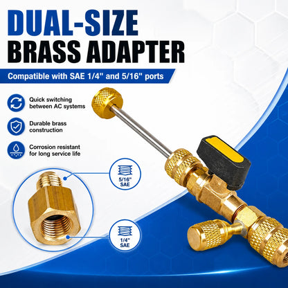 Dual Size 1/4" & 5/16" Port Valve Core Remover Installer Kit Tool with 10PCS 5v1 Valve Cores and Double Head for Refrigerant