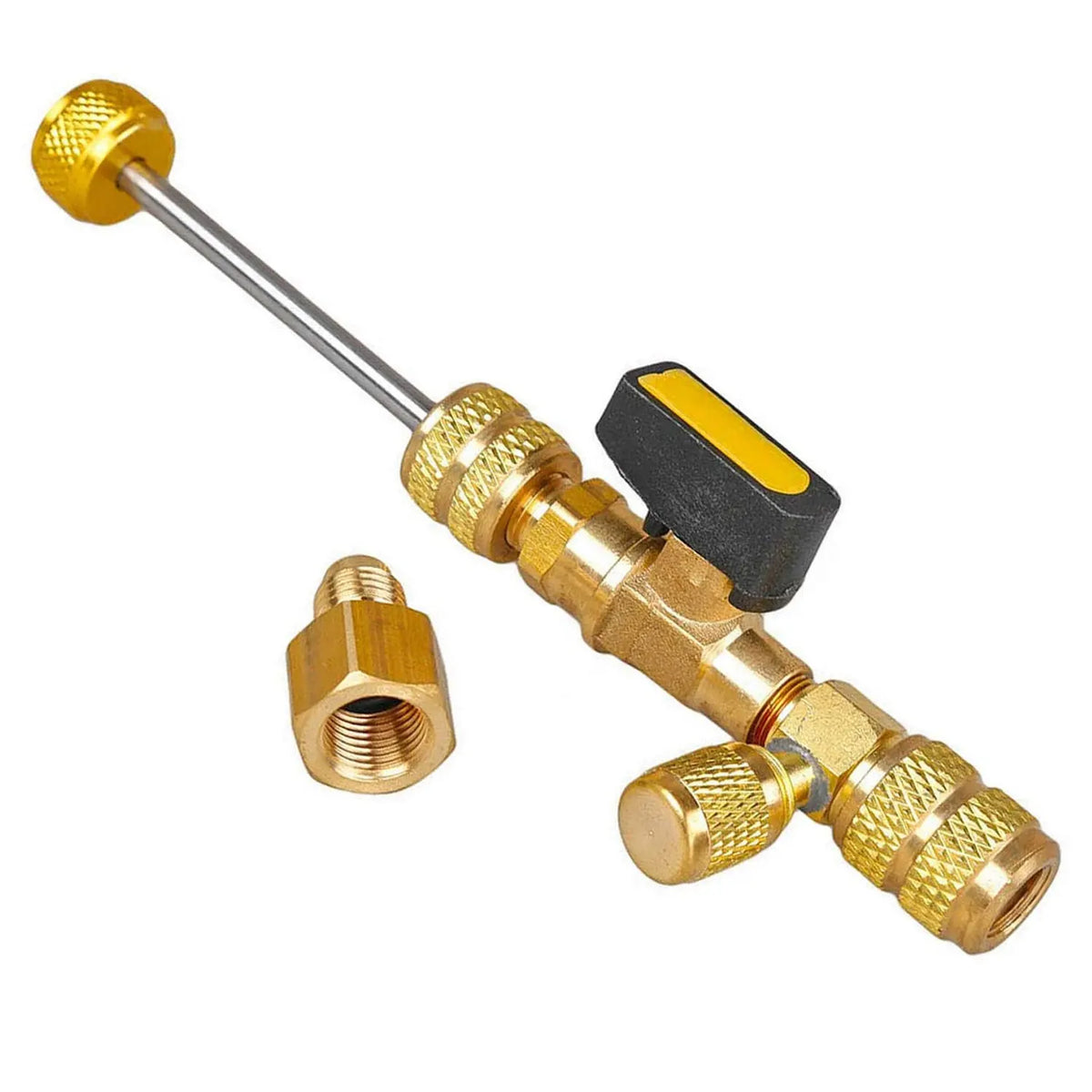 Dual Size 1/4" & 5/16" Port Valve Core Remover Installer Kit Tool with 10PCS 5v1 Valve Cores and Double Head for Refrigerant
