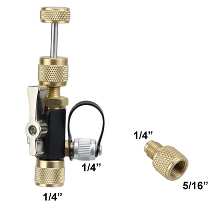 Dual Size 1/4" & 5/16" Port Valve Core Remover Installer Kit Tool with 10PCS 5v1 Valve Cores and Double Head for Refrigerant