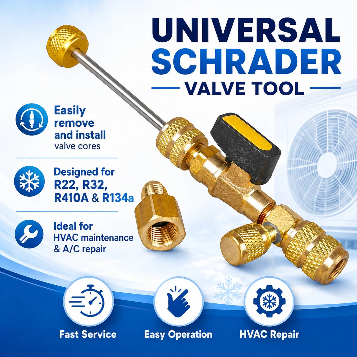 Dual Size 1/4" & 5/16" Port Valve Core Remover Installer Kit Tool with 10PCS 5v1 Valve Cores and Double Head for Refrigerant