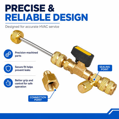 Dual Size 1/4" & 5/16" Port Valve Core Remover Installer Kit Tool with 10PCS 5v1 Valve Cores and Double Head for Refrigerant