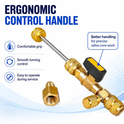 Dual Size 1/4" & 5/16" Port Valve Core Remover Installer Kit Tool with 10PCS 5v1 Valve Cores and Double Head for Refrigerant